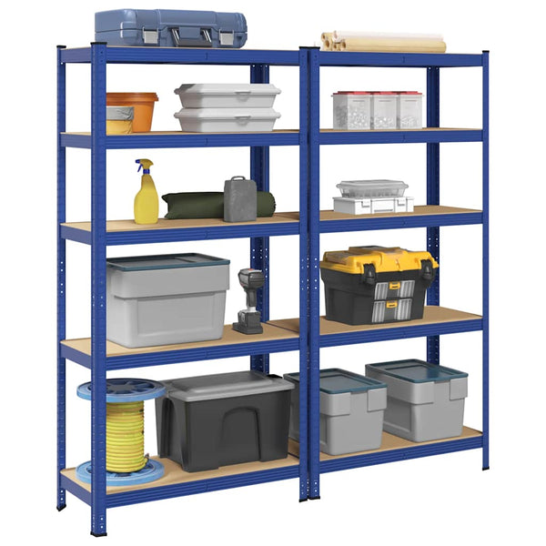 vidaXL 5-Tier Storage Shelves 2 pcs Blue Steel & Engineered Wood