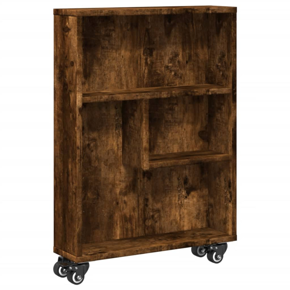 Schmaler Aufbewahrungswagen Räuchereiche 48x13x68cm