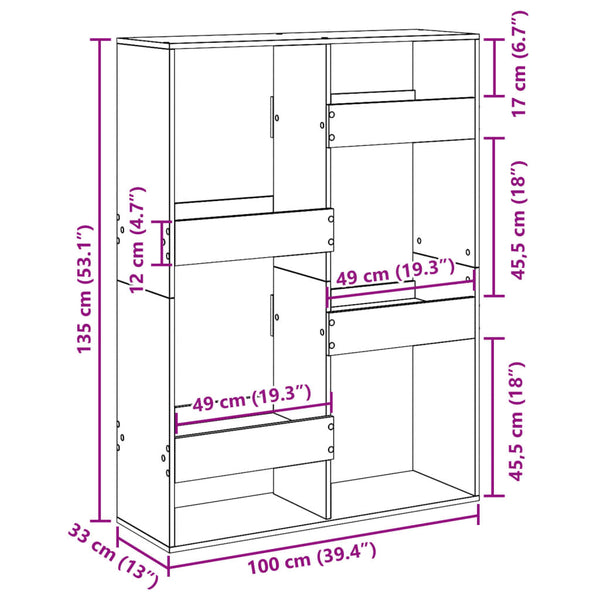vidaXL Bookshelf White 100x33x135 cm Engineered Wood
