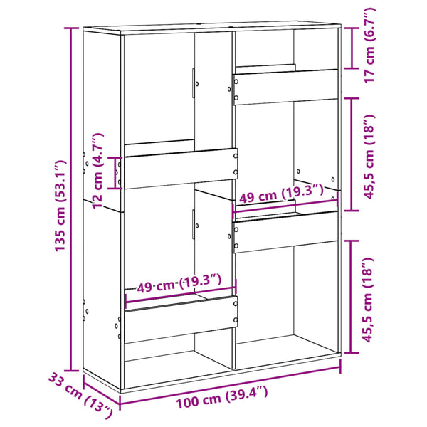 vidaXL Bookshelf Brown Oak Look 100x33x135 cm Engineered Wood