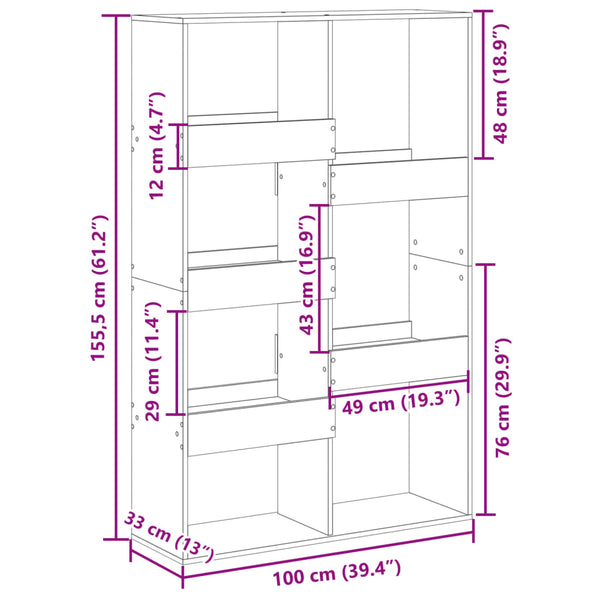 vidaXL Bookcase Black 100x33x155.5 cm Engineered Wood
