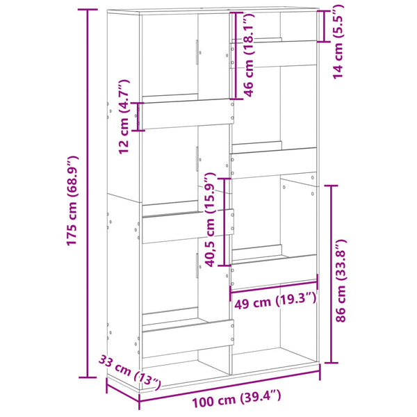 vidaXL Bookshelf Oak-Look 100x33x175 cm Engineered Wood