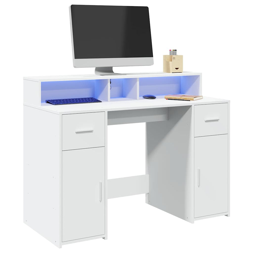 vidaXL LED Desk White 120x55x91 cm Engineered Wood
