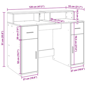 vidaXL LED Desk Black 120x55x91 cm Engineered Wood