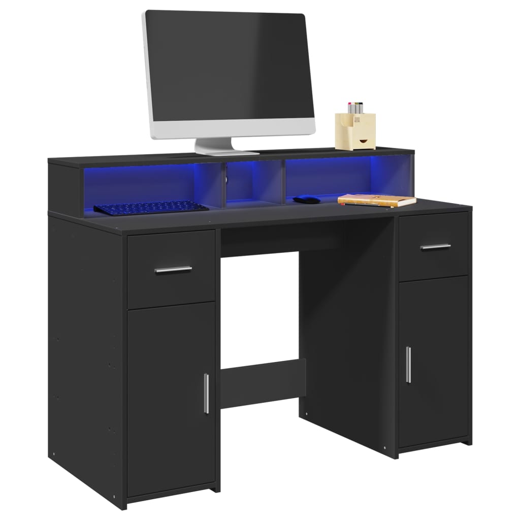 vidaXL LED Desk Black 120x55x91 cm Engineered Wood