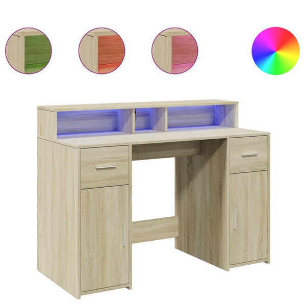 vidaXL LED Desk Sonoma Oak 120x55x91 cm Engineered Wood