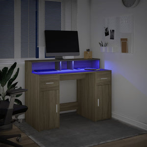 vidaXL LED Desk Sonoma Oak 120x55x91 cm Engineered Wood
