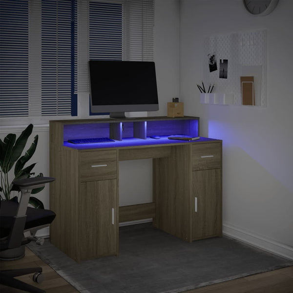 vidaXL LED Desk Sonoma Oak 120x55x91 cm Engineered Wood