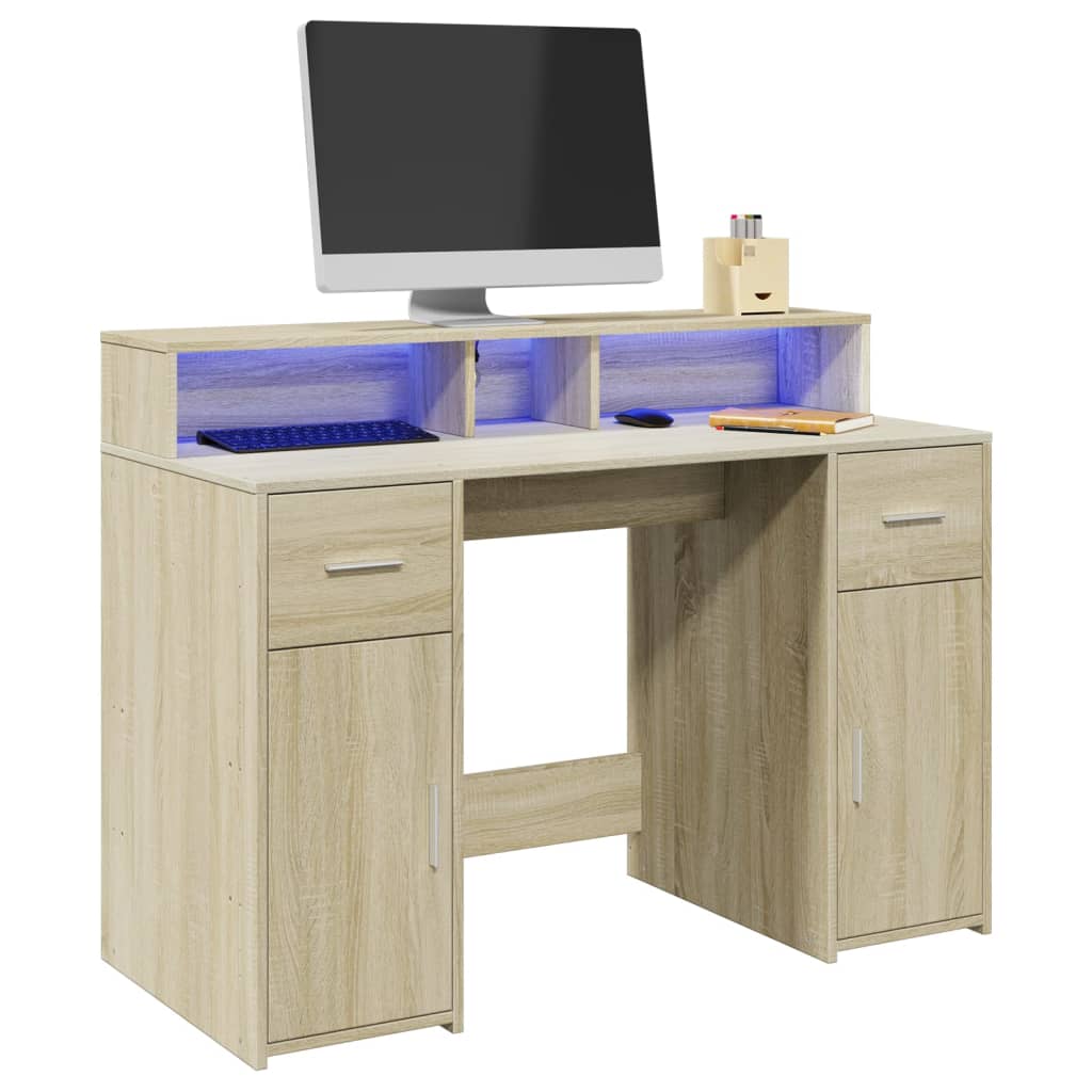vidaXL LED Desk Sonoma Oak 120x55x91 cm Engineered Wood