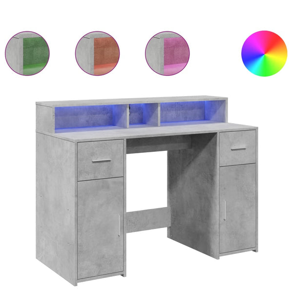 vidaXL LED Desk Concrete Grey 120x55x91 cm Engineered Wood
