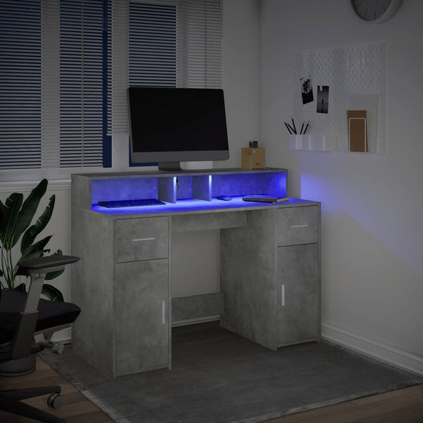 vidaXL LED Desk Concrete Grey 120x55x91 cm Engineered Wood