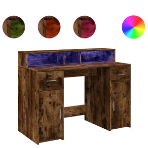 vidaXL LED Desk Smoked Oak 120x55x91 cm Engineered Wood