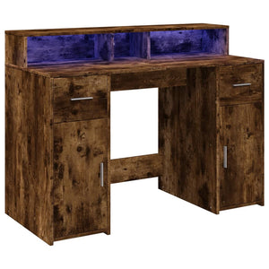 vidaXL LED Desk Smoked Oak 120x55x91 cm Engineered Wood