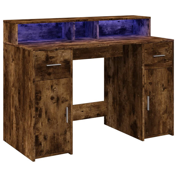 vidaXL LED Desk Smoked Oak 120x55x91 cm Engineered Wood
