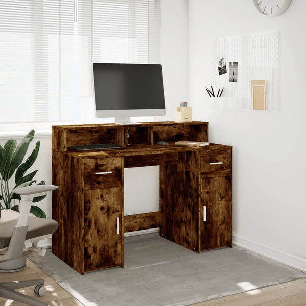 vidaXL LED Desk Smoked Oak 120x55x91 cm Engineered Wood