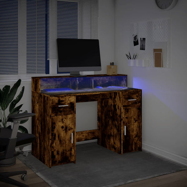 vidaXL LED Desk Smoked Oak 120x55x91 cm Engineered Wood