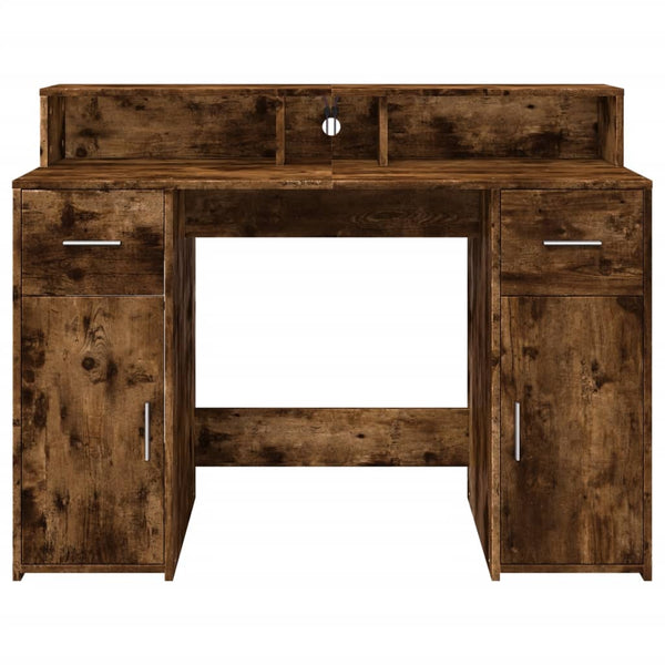 vidaXL LED Desk Smoked Oak 120x55x91 cm Engineered Wood