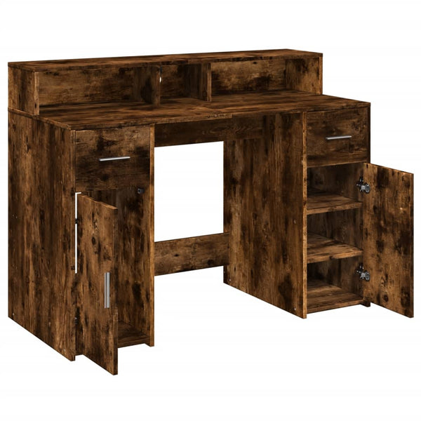 vidaXL LED Desk Smoked Oak 120x55x91 cm Engineered Wood