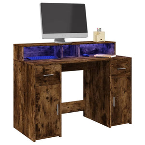 vidaXL LED Desk Smoked Oak 120x55x91 cm Engineered Wood