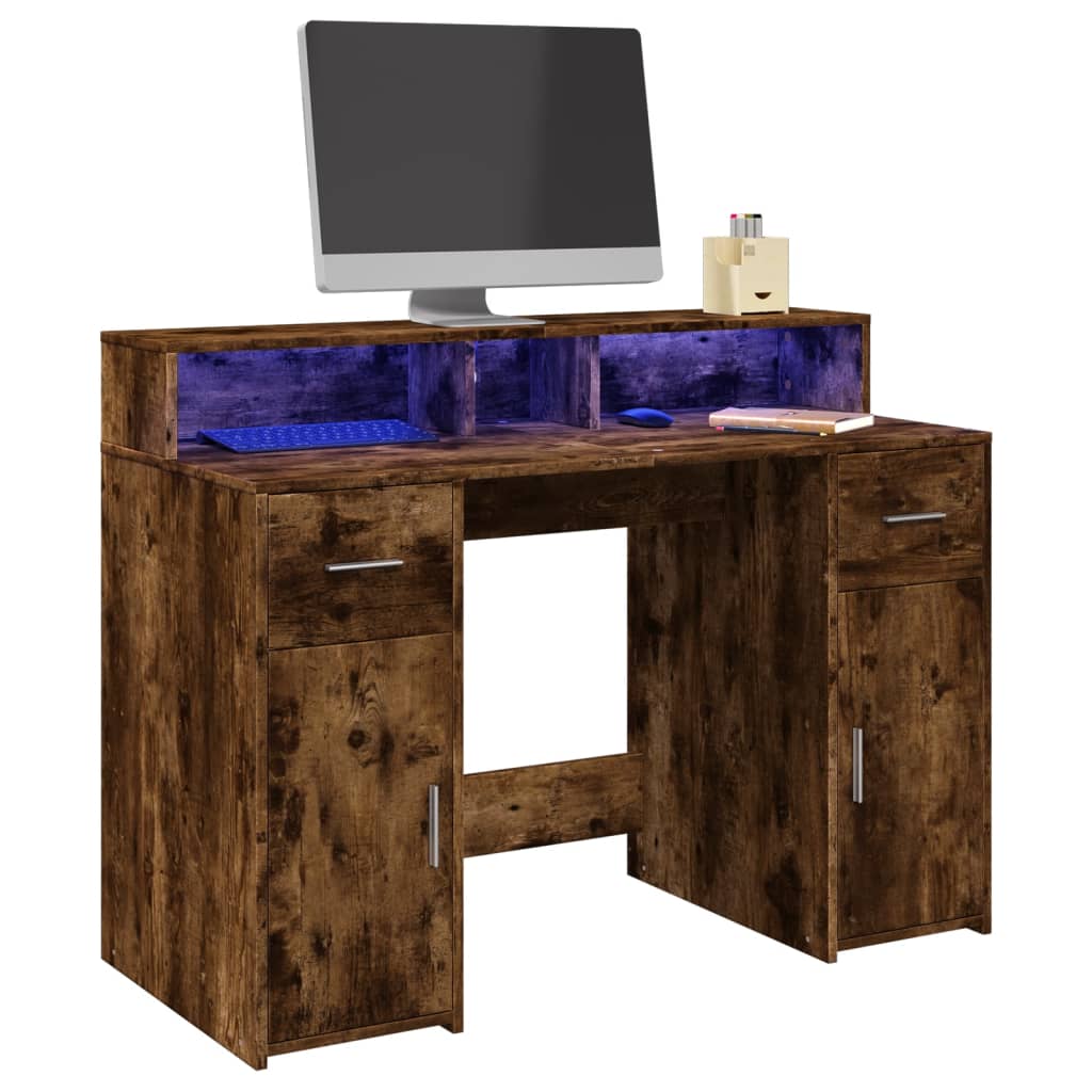 vidaXL LED Desk Smoked Oak 120x55x91 cm Engineered Wood