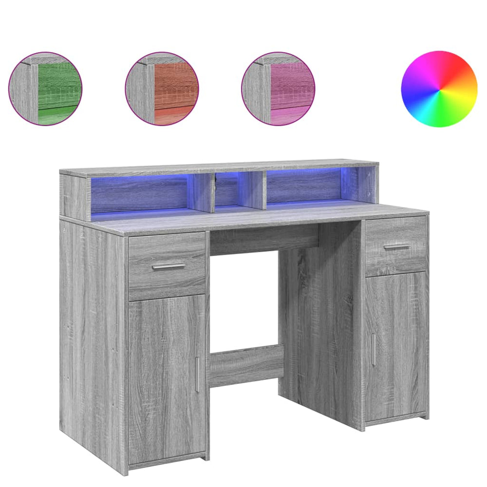 vidaXL LED Desk Grey Sonoma 120x55x91 cm Engineered Wood