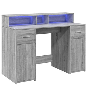 vidaXL LED Desk Grey Sonoma 120x55x91 cm Engineered Wood