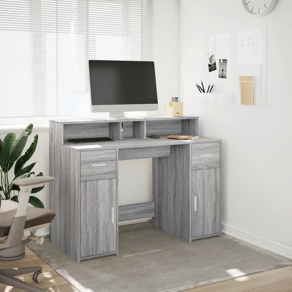 vidaXL LED Desk Grey Sonoma 120x55x91 cm Engineered Wood