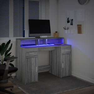 vidaXL LED Desk Grey Sonoma 120x55x91 cm Engineered Wood