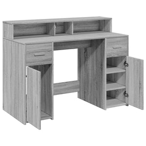 vidaXL LED Desk Grey Sonoma 120x55x91 cm Engineered Wood
