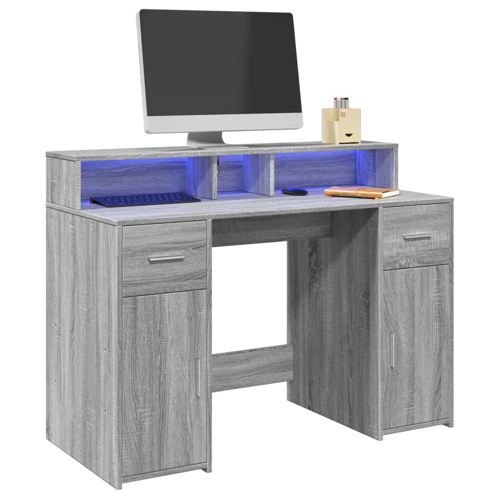 vidaXL LED Desk Grey Sonoma 120x55x91 cm Engineered Wood