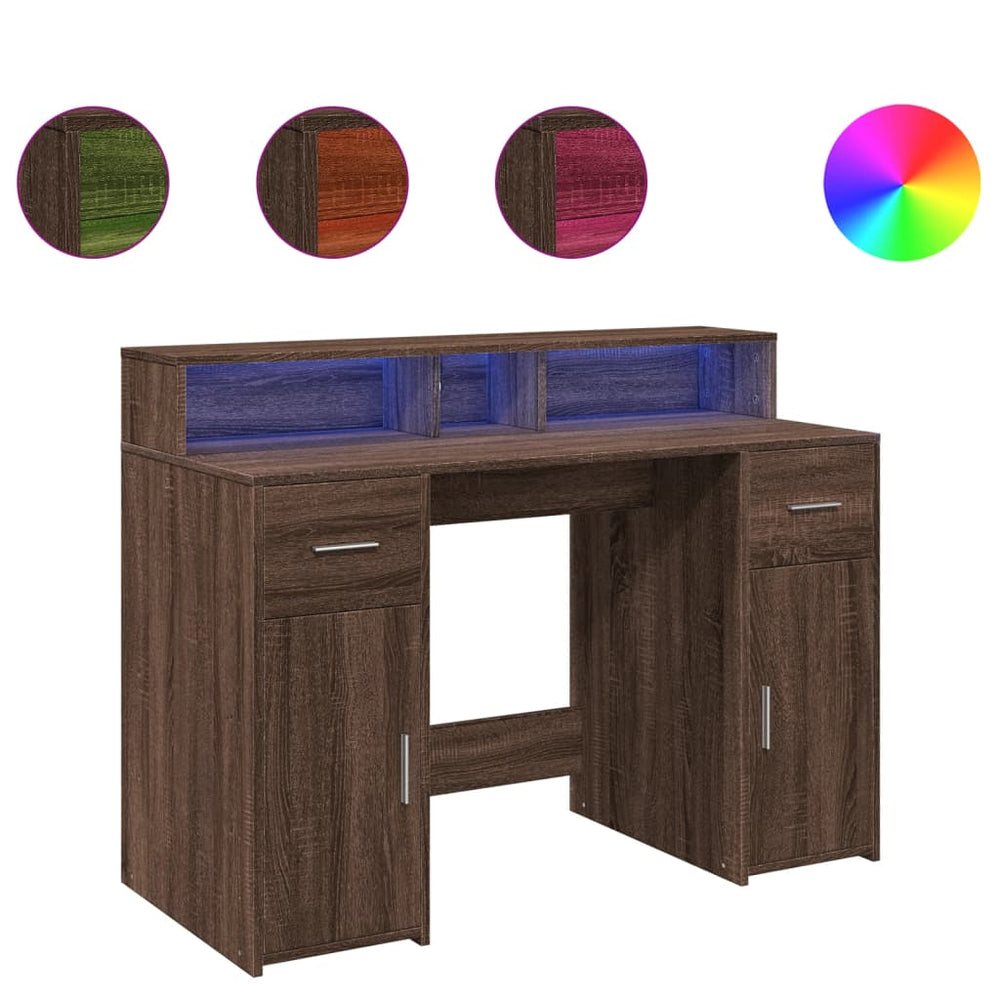 vidaXL LED Desk Brown Oak Look 120x55x91 Engineered Wood