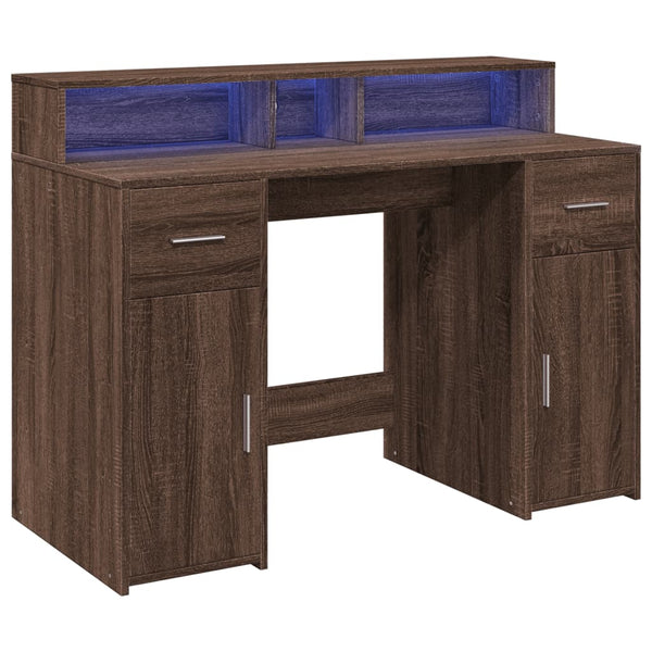 vidaXL LED Desk Brown Oak Look 120x55x91 Engineered Wood