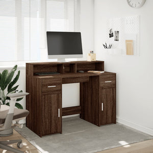 vidaXL LED Desk Brown Oak Look 120x55x91 Engineered Wood
