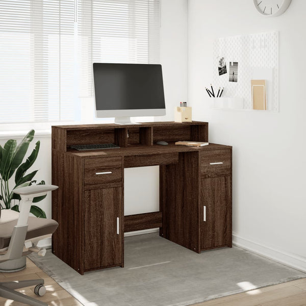 vidaXL LED Desk Brown Oak Look 120x55x91 Engineered Wood