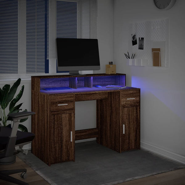 vidaXL LED Desk Brown Oak Look 120x55x91 Engineered Wood