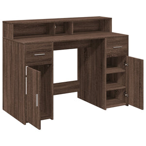 vidaXL LED Desk Brown Oak Look 120x55x91 Engineered Wood