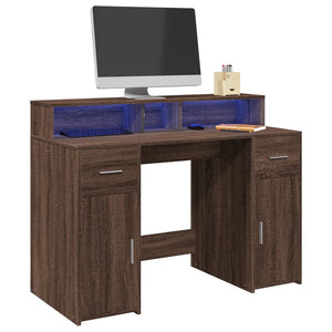 vidaXL LED Desk Brown Oak Look 120x55x91 Engineered Wood