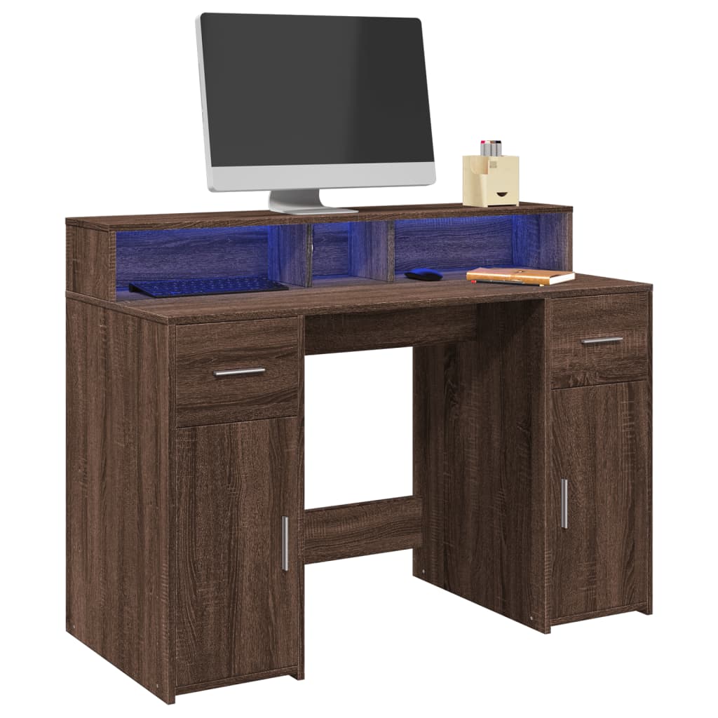 vidaXL LED Desk Brown Oak Look 120x55x91 Engineered Wood