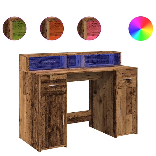 vidaXL LED Desk Reclaimed Wood Look 120x55x91 cm Engineered Wood