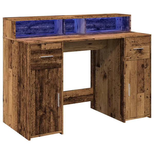 vidaXL LED Desk Reclaimed Wood Look 120x55x91 cm Engineered Wood