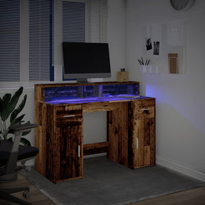 vidaXL LED Desk Reclaimed Wood Look 120x55x91 cm Engineered Wood