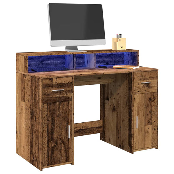 vidaXL LED Desk Reclaimed Wood Look 120x55x91 cm Engineered Wood