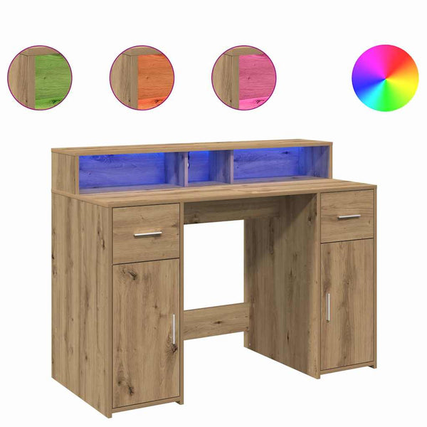 vidaXL LED Desk Artisan Oak 120x55x91 cm Engineered Wood