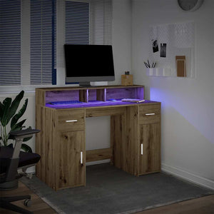 vidaXL LED Desk Artisan Oak 120x55x91 cm Engineered Wood