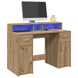 vidaXL LED Desk Artisan Oak 120x55x91 cm Engineered Wood