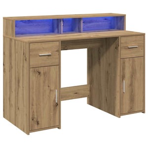 vidaXL LED Desk Artisan Oak 120x55x91 cm Engineered Wood