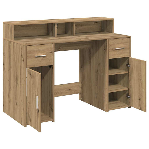 vidaXL LED Desk Artisan Oak 120x55x91 cm Engineered Wood