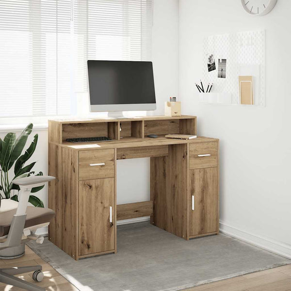 vidaXL LED Desk Artisan Oak 120x55x91 cm Engineered Wood