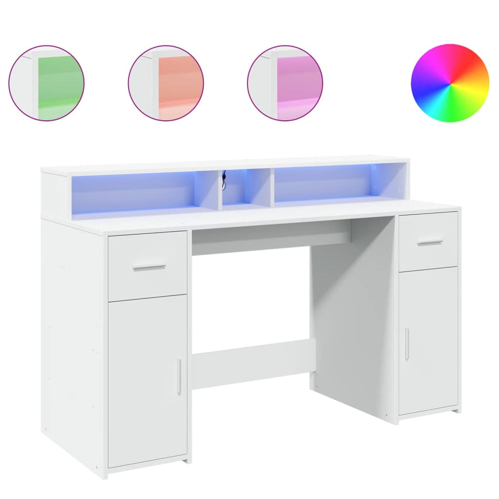 vidaXL LED Desk White 140x55x91 cm Engineered Wood