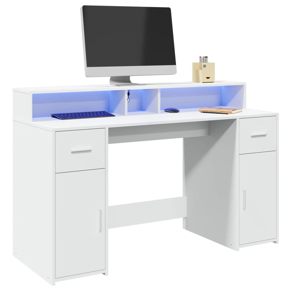 vidaXL LED Desk White 140x55x91 cm Engineered Wood